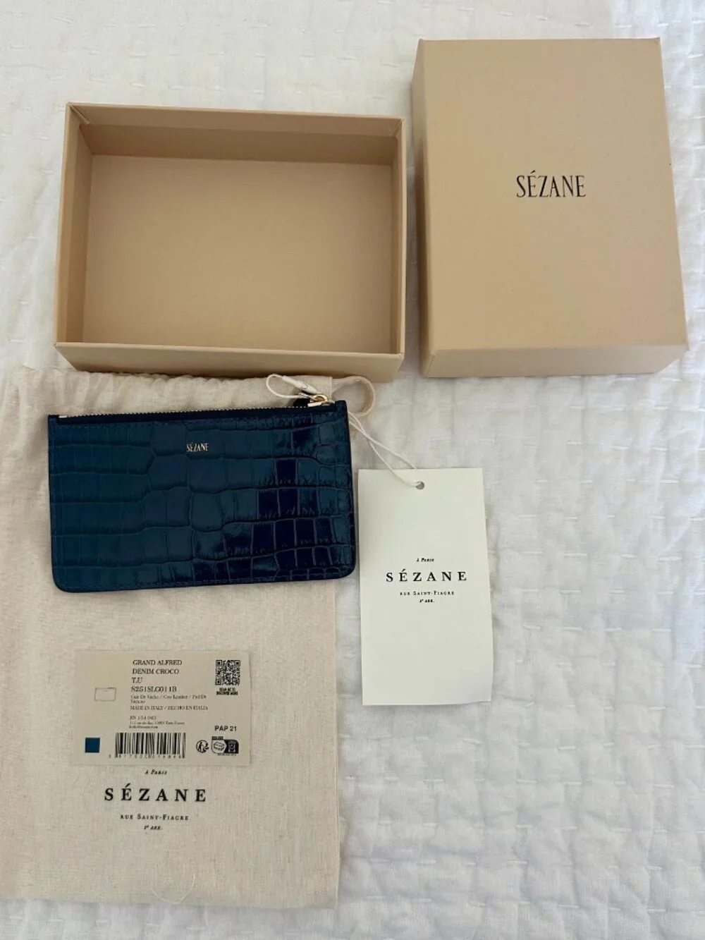 Sézane: Alfred Large Card Holder, Denim Croco NWT